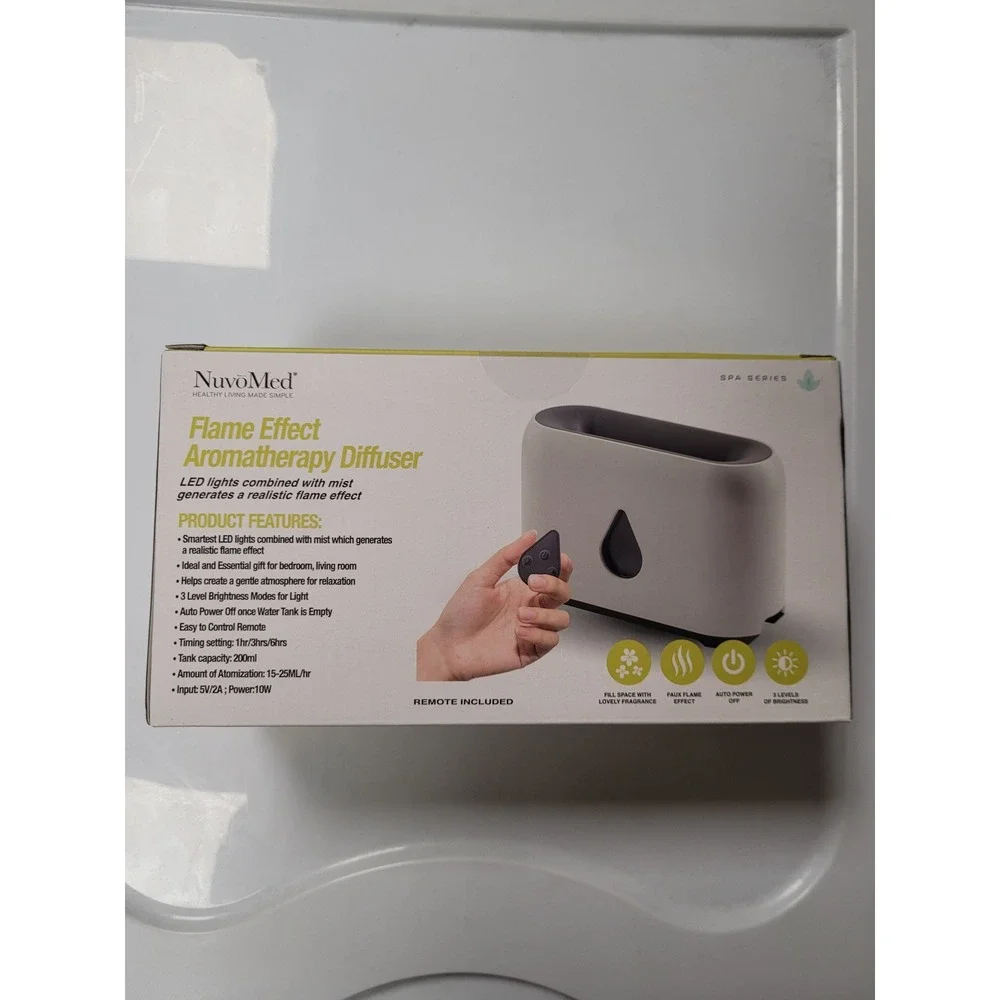 NuvoMed Flame Effect Aromatherapy Diffuser Humidifier LED Lights‎ Remote Oils